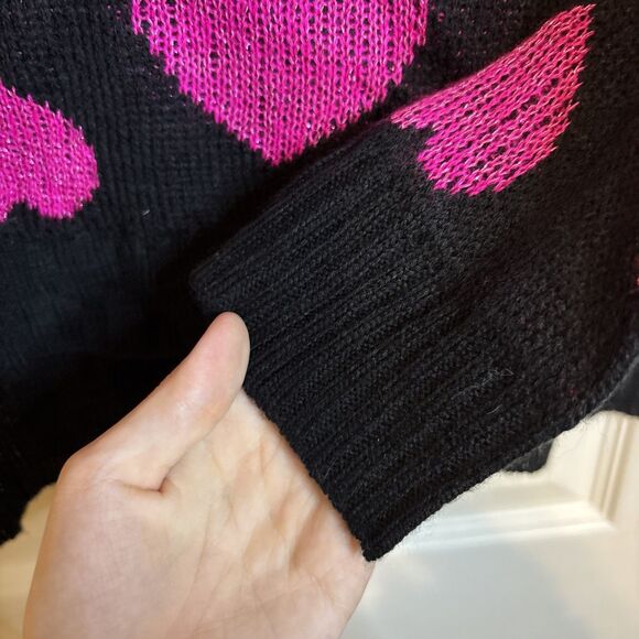 Rampage Medium Sweater Black Knit with Hot Pink Heart Print Y2K Emo Indiecore - Picture 5 of 5